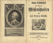 Frontispiece and title page: "Neue Bibliothek der schönen Wissenschaft und der freyen Künste", Bd. 15, 1. St., 1773